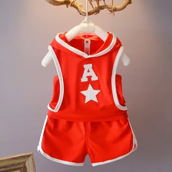 

2018 New Kid Boy Girl Clothes Sportswear Summer Sleeveless Colorful Zipper Hooded Clothing For Girls Children Outfit Set