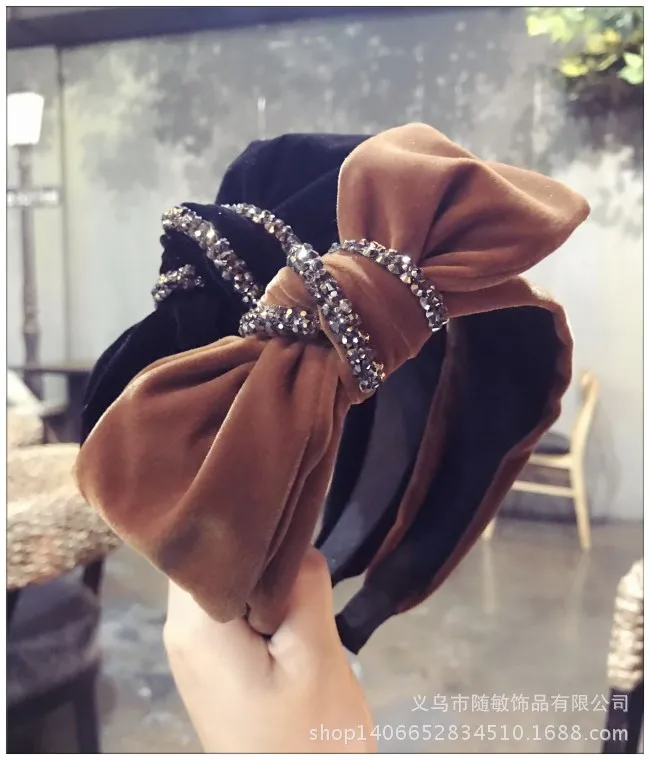  Korea High Quality Fold ribbon Pearl Zircon Retro Hair Accessories Hair Band Hair Bows Flower Crown