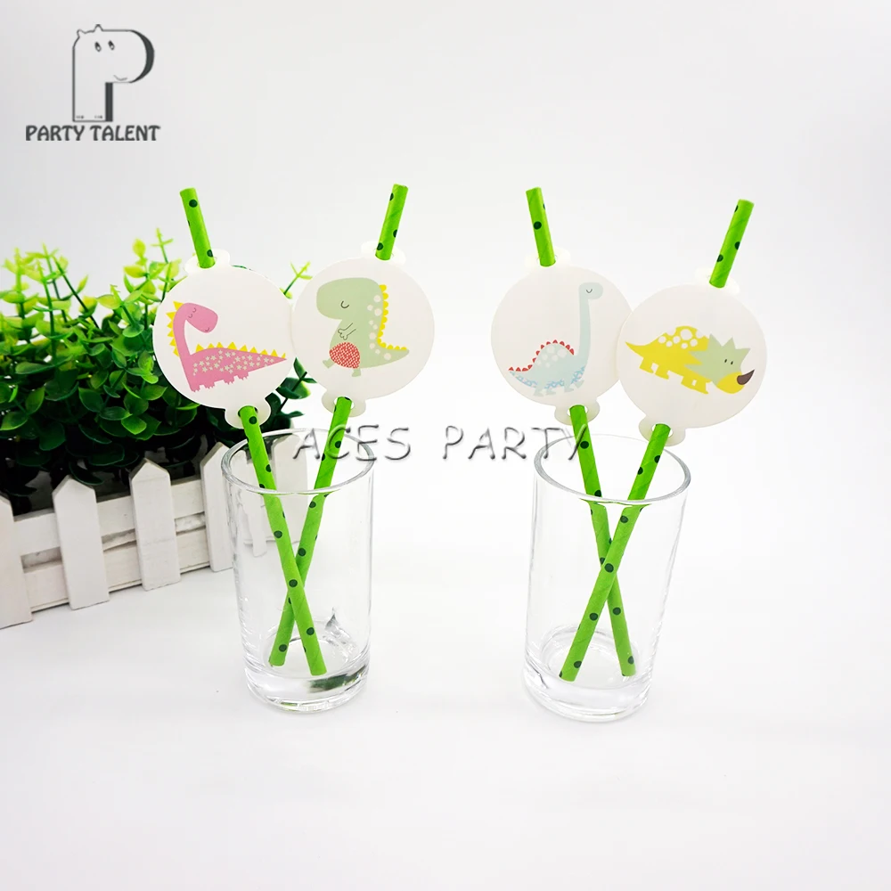 

Party supplies 12pcs Dinosaur theme straws party decoration biodegradable paper straw tube eco friendly
