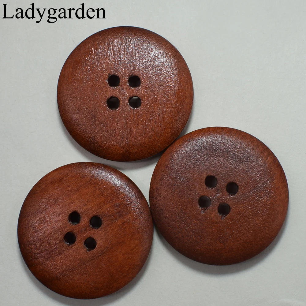 20 Wood Buttons, Dark Brown Finish, Large 1 3/8, 35mm Natural Wood