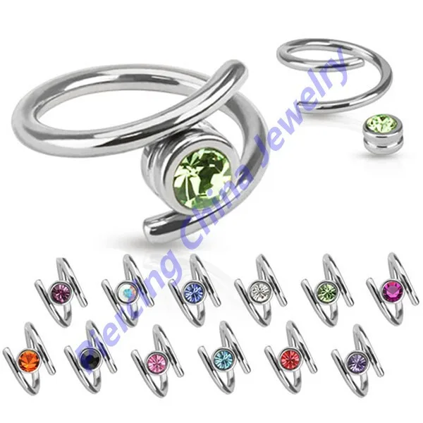 Piercing China 12pcs 316L Steel Captive Bead Ring Spiral Circular CZ
