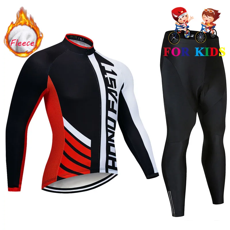 kids Cycling Set Winter Thermal Fleece Long Sleeve Cycling Jersey Ropa Ciclismo boy girl Bicycle MTB Bike Clothing Pro Children - Цвет: Long sleeve Suit 9