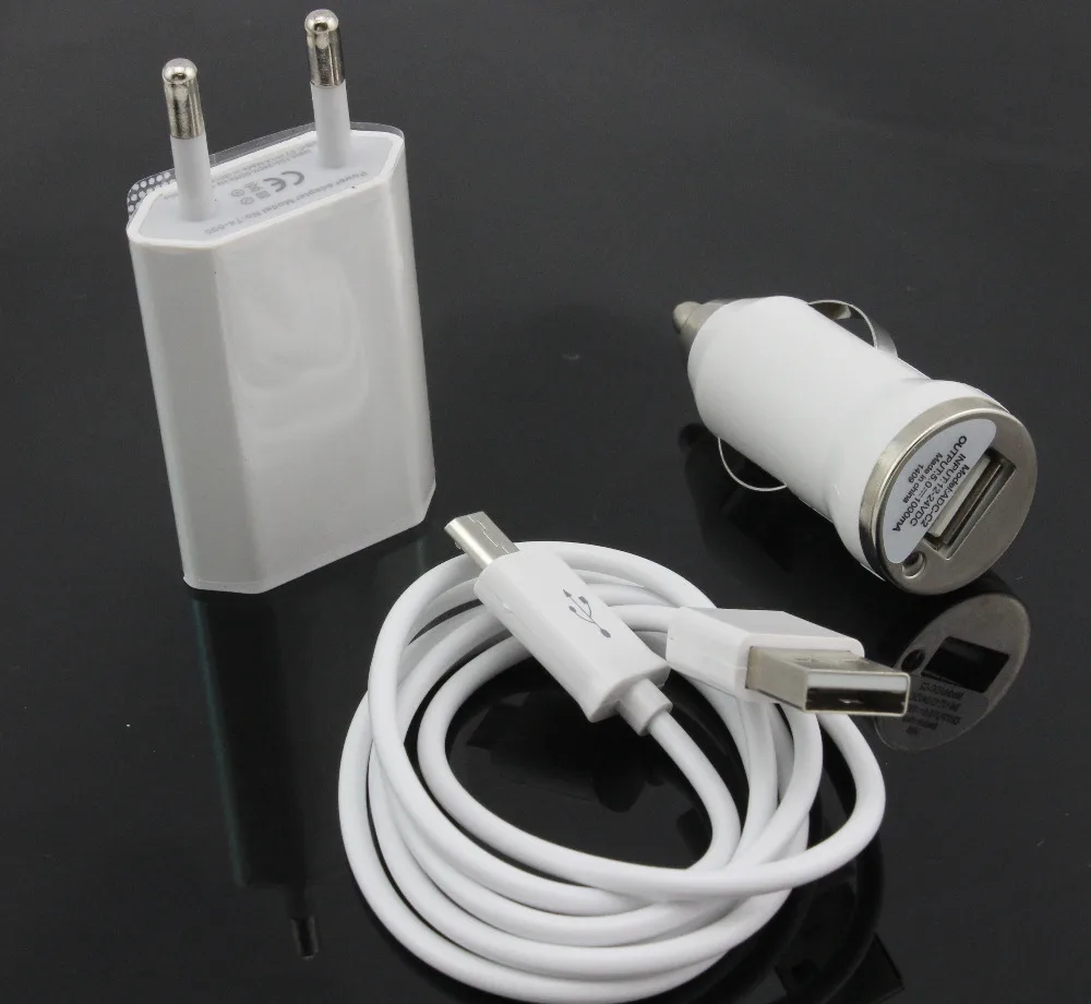  1 set 3 in 1 EU Plug Wall Charger + Mini Car Charger + Micro USB Data Charger Cable for Samsung Galaxy S2 S3 S4 white 