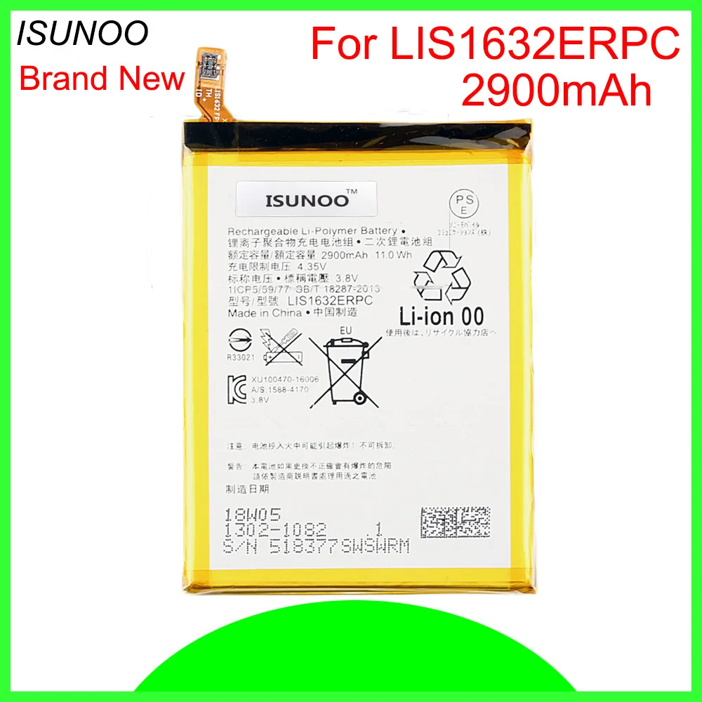 

ISUNOO 10pcs/lot 2900mAh LIS1632ERPC Battery For Sony Xperia XZ F8332 F8331 Battery Replacement