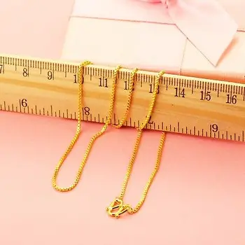

New Arrival Pure 999 24K Yellow Gold Chain Women Box Link Necklace 5.5-6g
