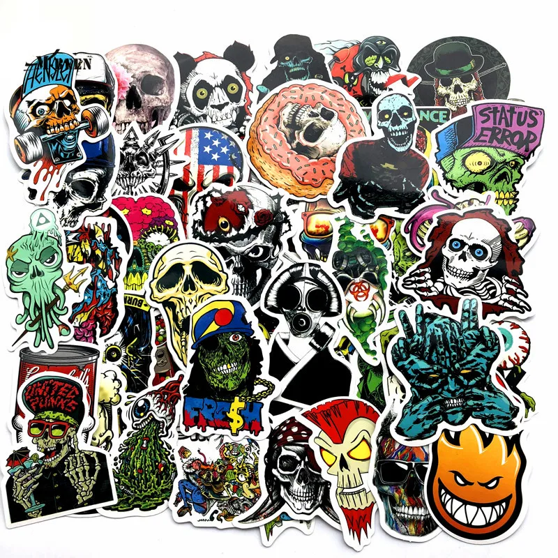 

50 Pcs Terror Skull Heads Mixed Series Stickers For Laptop Suitcase Skateboard Bike Motorcycle DIY Waterproof Toy Sticker