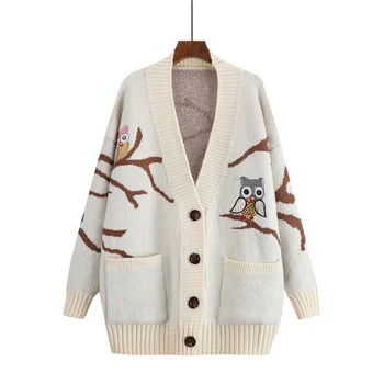 

Autumn Embroidery Printed Cardigans Sweaters Women Casual Loose Button Knitting Cardigan 2018 Winter Warm Outwear Female Coat