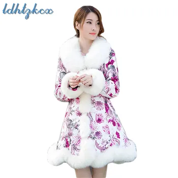 

Faux Fur Coat Women Red Print Imitation Fox Fur Jacket 2019 New Autumn Winter Long Slim S-3XL Thick Coat Clothing Feminina LD918