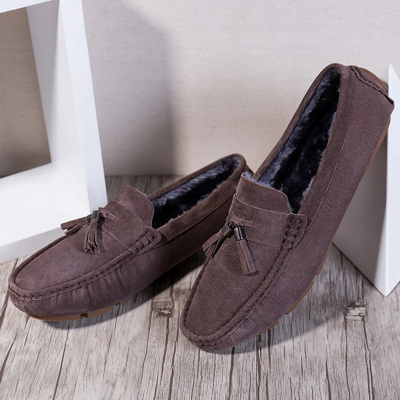 

Moccasins Men Shoes Male Loafers Flats Winter with Fur Casual Boat Walking Driver Footwear Male Adult Driving Shoe Slip on Soft