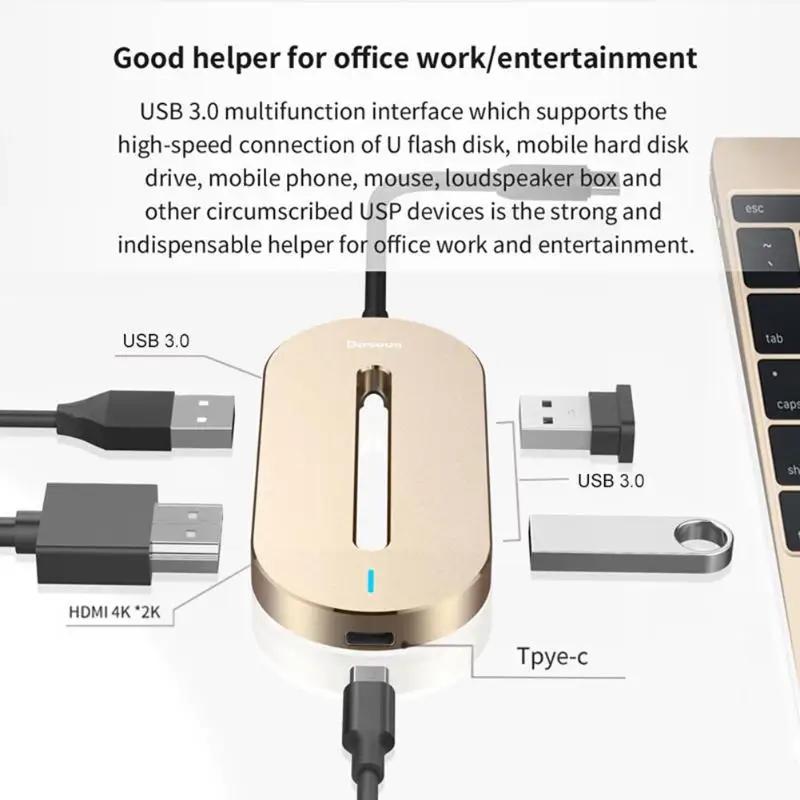 Baseus O хаб-конвертер Универсальный USB C штекер HDMI USB 3,0 Тип C Женский адаптер кабель для MacBook MateBook