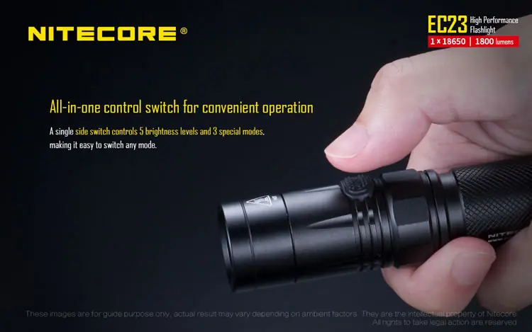 Lanterna com 18650 Nitecore Cree e2 1800 lm Led Lanterna Feixe Distância 255 Metro Luz Bateria Inteligente Tocha Ec23 Xhp34 hd 2 Cheap Lanternas