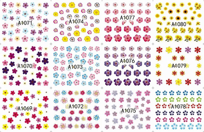12 sheets lot water transfer nail art decorations stickers decals manicure nails supplies tool Cute animal cat dog rabbit - Цвет: A1069-1080