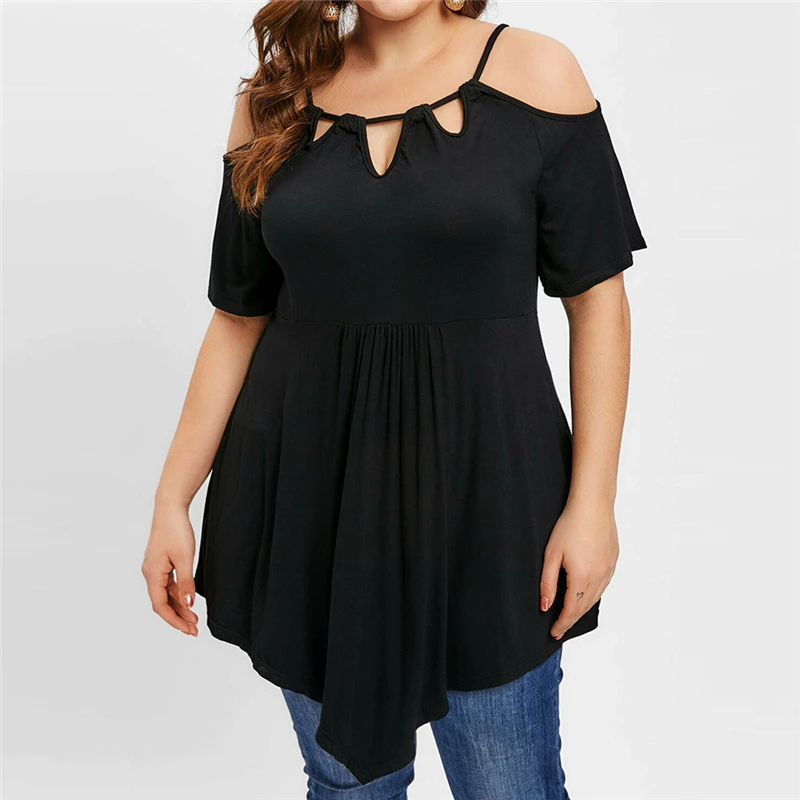 

Womail Women's Tops Summer 2019 New Large Size Round Neck Strapless Short-sleeved Irregular Top Fashion T-shirt Dropship Apr12