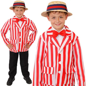 

CHILD RED AND WHITE STRIPED BLAZER KIDS BOYS STRAW BOATER HAT EDWARDIAN 1920's FANCY DRESS COSTUME HALLOWEEN PARTY BARBERSHOP