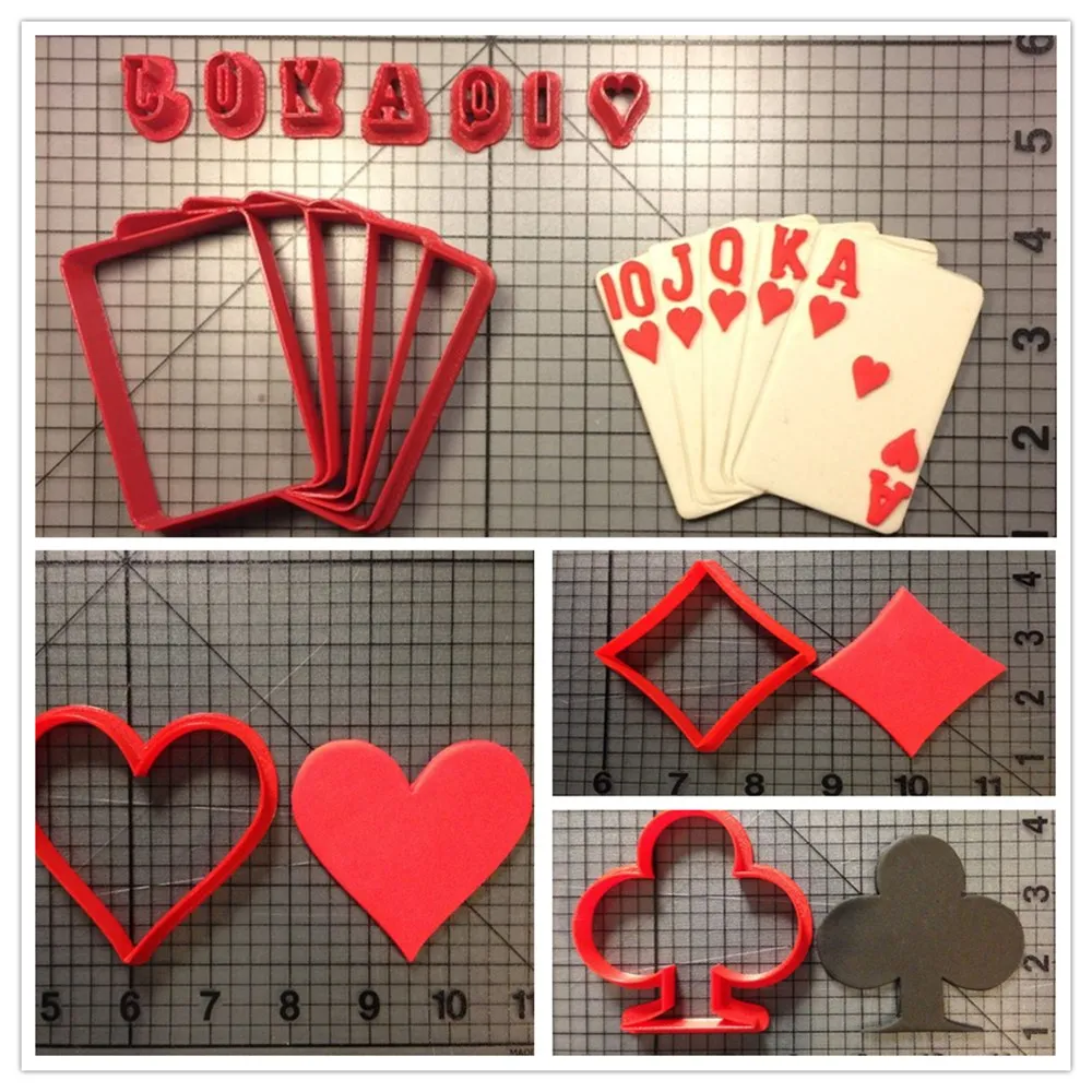 

Poker Club Diamond Heart Flush Carde Cookie Cutter Set Custom Made 3D Printed Fondant Cupcake Top Moulds Cake Decoration Tool