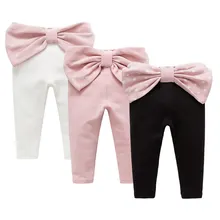 Осенние штаны для маленьких девочек; штаны принцессы с большим бантом сзади для малышей; мягкая хлопковая одежда для малышей; розовые, белые, черные леггинсы; брюки