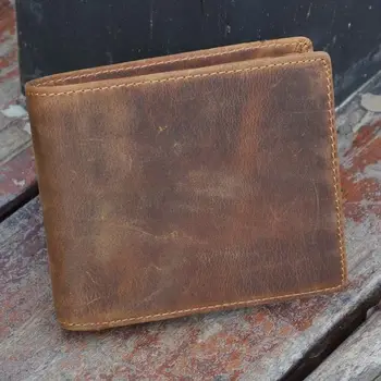 

New Men's Real Leather Wallet Short Bifold Brown Cowhide Card Holder Vintage Bag
