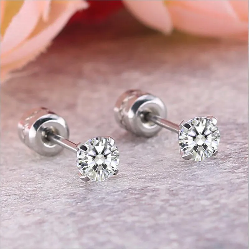 Серьги из нержавеющей стали 316L с круглыми фианитами класса AAA|Серьги-гвоздики| |