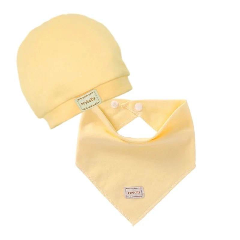 3 цвета, многоразовые шапки для новорожденных, мягкие хлопковые детские головные уборы, кепки, реквизит для фотосессии, детские вещи, нагрудники для маленьких девочек и мальчиков - Цвет: cap and bib 1
