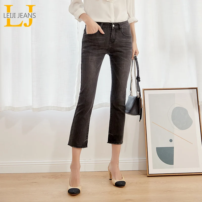 LEIJIJEANS Новое поступление весенние черные и белые расклешенные джинсы больших