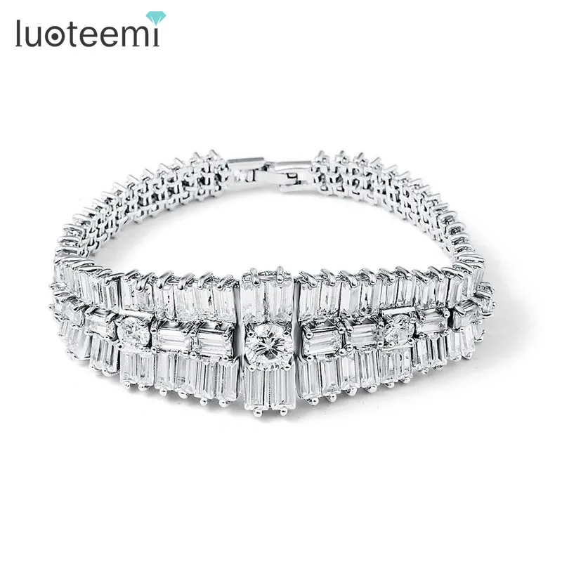 

LUOTEEMI Latest Design Fashion Wedding Dress Accessories Super Luxury AAA Clear CZ Bangle Bracelet for Women Jewelry Wedding
