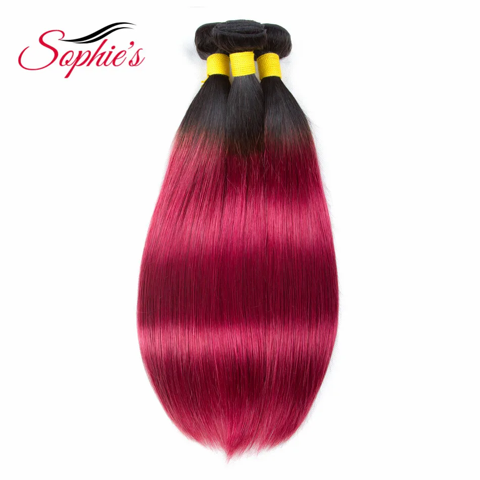 Sophie's Pre-colored Ombre 3 Bundles T1B/BUG Color Human Hair Bundles Brazilian Straight Hair Weaves Non-Remy Hair Extensions