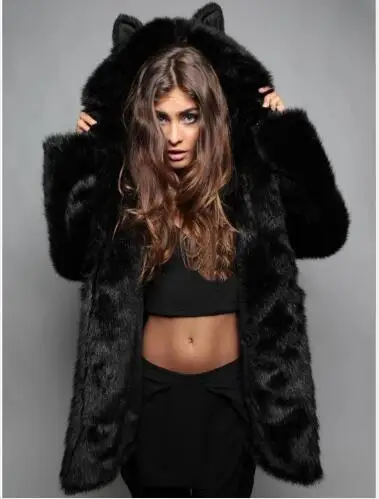 Haute leopard 2018 Manteau Striped black white Femmes Qualité Casual Lâche Veste Taille De Grey grey Capuche À Nouveau Fourrure Longues Renard Manches Faux Hiver Dames Mode Plus tTwxFdqw