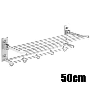 

40/50cm Double Layer Bathroom Towel Rack Space Aluminum Mount Rail Hotel Toilet Shower Shelf