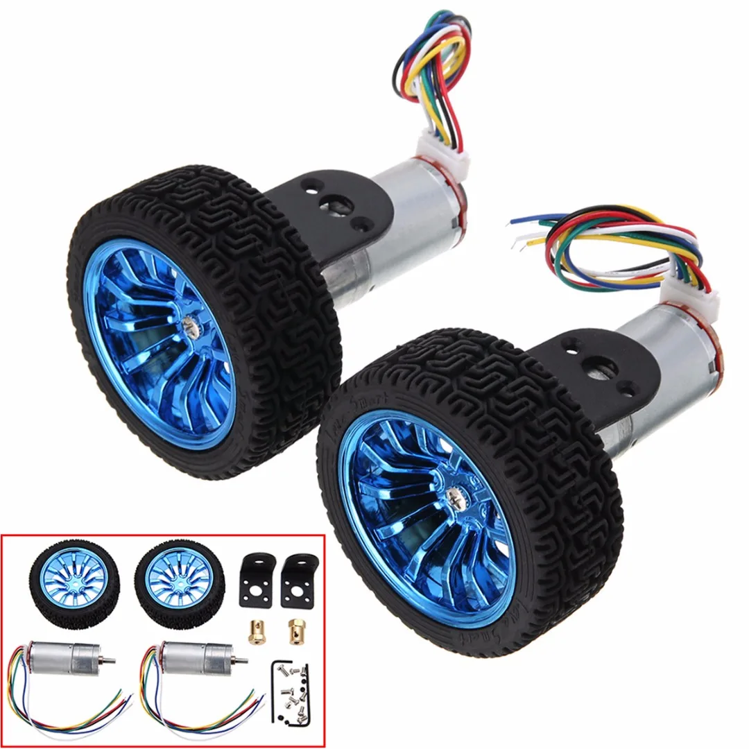 

1/2 Set DC 6V 210RPM Electric Encoder Gear Motor 4mm Shaft With Mounting Bracket + 65mm Wheel Kit+ Coupling + Screws Mayitr