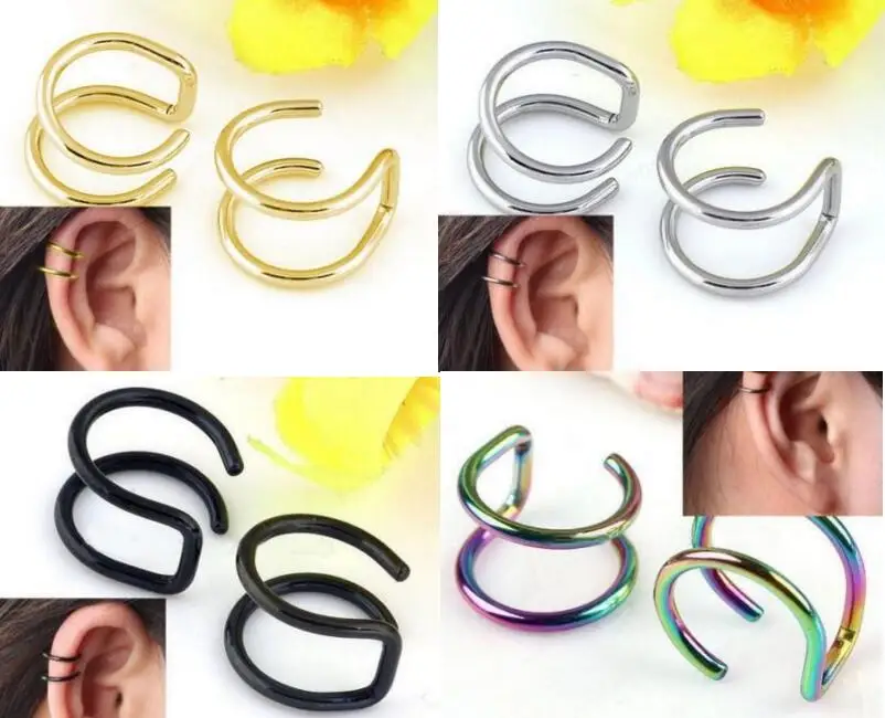 

2 Pcs/lot Men Women Ear Clip Cuff Wrap Earrings Fashion 4 Colors Clip-on Earrings Non-piercing Ear Cuff Eardrop