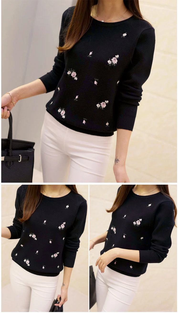 Lcybhe 2019 outono camisola feminina bordado de