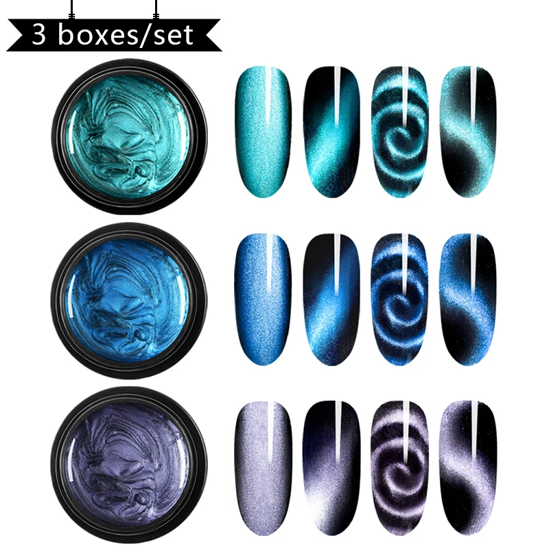 

Mtssii 5ml 5D Cat Eyes Nail Gel Set Magnetic Soak Off UV Gel Lacquers Starry Sky Jade Effect Varnish DIY Black Base Needed