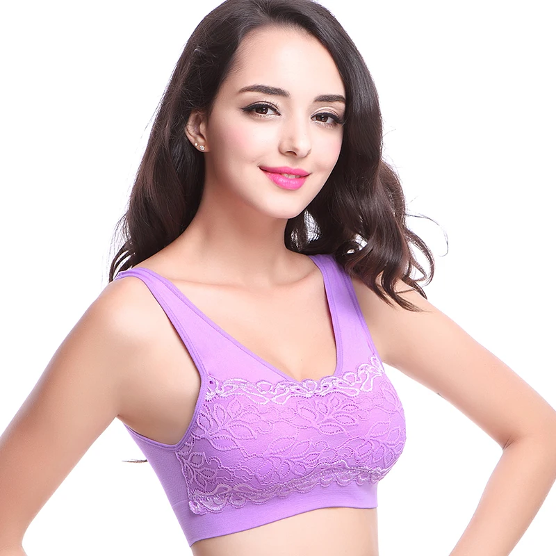 Top women's underwear lace bras sports sets no Rims Sport Bra Lace Vest Anti Summer Running Thin