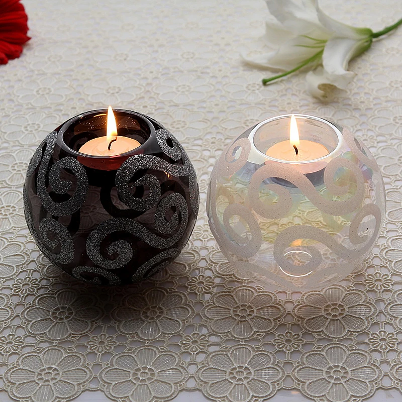 Buy Blown Glass Round Ball White Black Tealight Candle