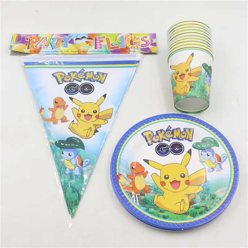 21Pcs/lot for 10kids birthday decoration pokemon go party supplies pikachu disposable paper