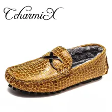 CcharmiX Big Size 5-15 Genuine Leather Mens Casual Loafers Fashion Slip On Winter Warm Male Moccasins CowLeather Men’s Boat Shoe