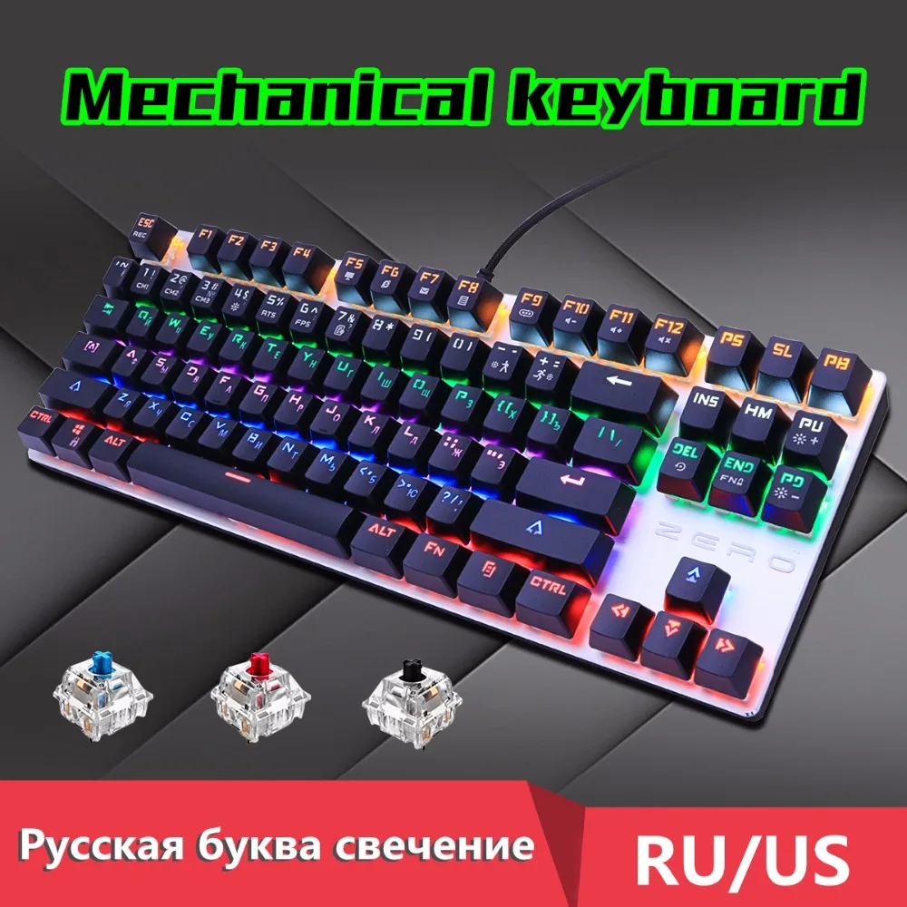 

Mechanical Keyboard 87/104 Anti-ghosting Luminous Blue Black Red Switch LED Backlit wired USB Gaming Keyboard Russian stickers