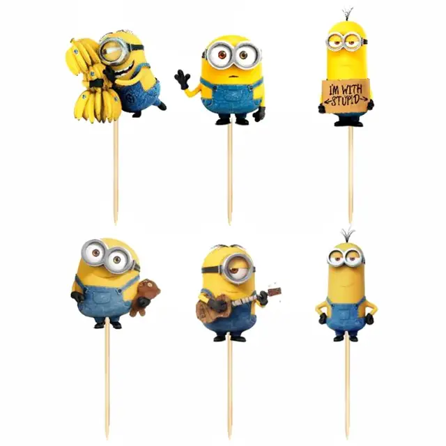 Gratuit Images 720pcs Funny Cute Minions Cupcake Toppers Pick Baby Kids Birthday actualisé salutations