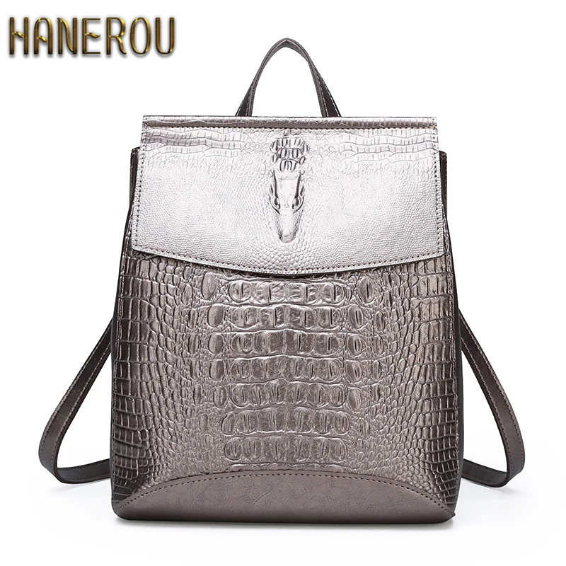 

Luxury Crocodile Prints Large Backpack Female Knapsack Small Elegant Lady Shoulder Bag Split Leather Women Backpack
