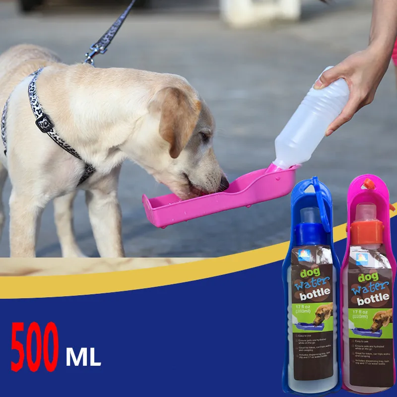 Folding out walking dog portable pet water bottle dog plastic water bottle 500ML cat dog