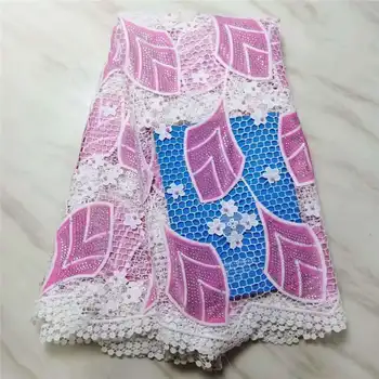 

Pink high quality embroidered guipure lace fabric, wholesale African cord lace fabric for Nigerian wedding party dress PL20371
