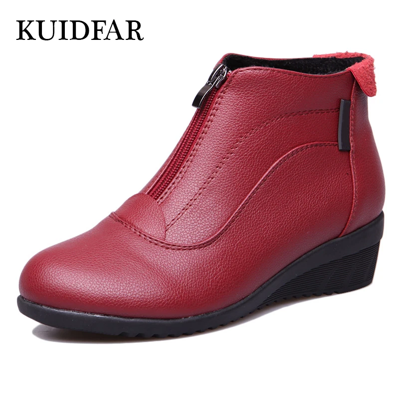 Online Otoño Invierno botas mujer Botines zapatos de invierno moda mujer cuñas tacones mujer botas de piel de alta calidad zapatos femeninos