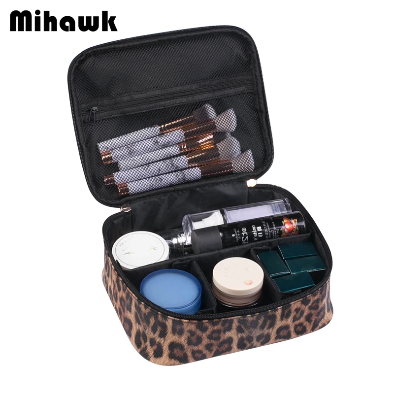 

Mihawk Leopard PU Cosmetic Bag Multi Functional Waterproof Large Bags Make Up Toiletry Pouch Travel Organizer Beauty Boxes Stuff