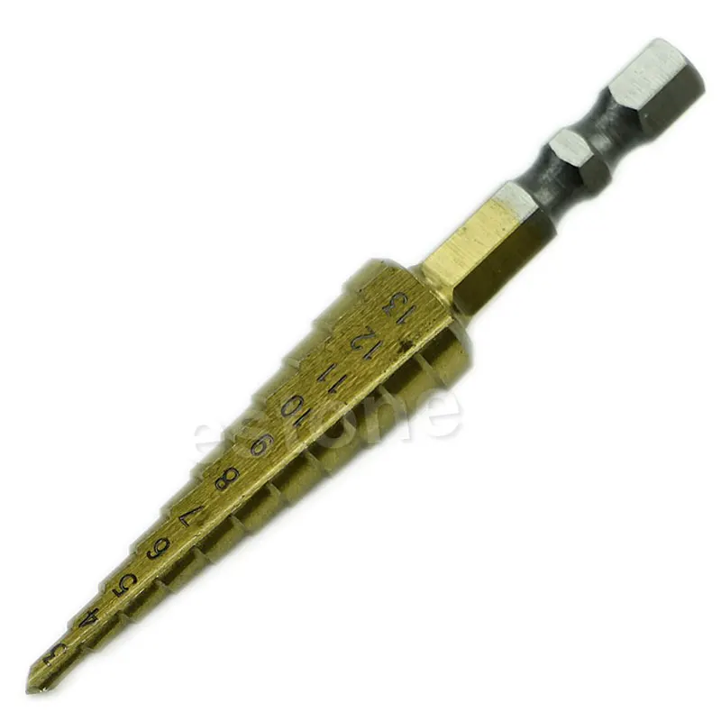 1/4 Hex Titanium Step Cone Drill Bit Hole Cutter 3-13MM HSS 4241 For Sheet Metal Wood Drilling Powe