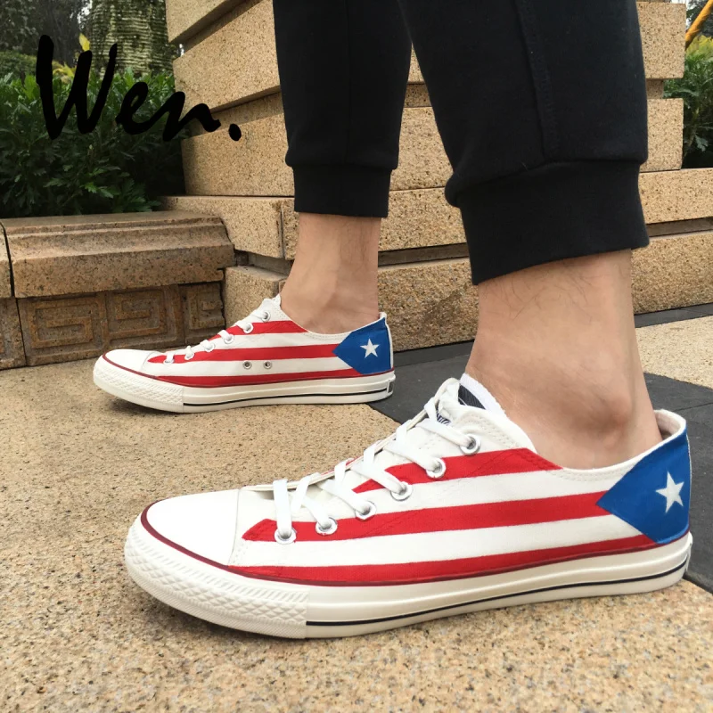 

Wen Design Custom Hand Painted Sneakers Puerto Rico Flag Men Women's Birthday Gifts Low Top Canvas Shoes Lace up Plimsolls