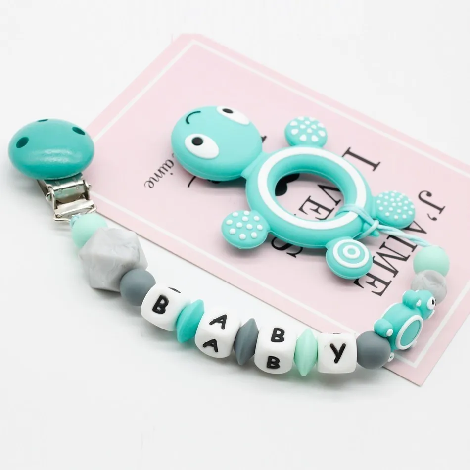 Personal Custom Personalized Pacifier Clip Silicone Tortoise Pendant Baby Teething Nursing Dummy Chain