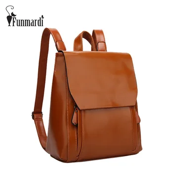 

FUNMARDI New arrival vintage leather backpack simple style leather women bag fashion brand design travel bag school bag WLHB1620