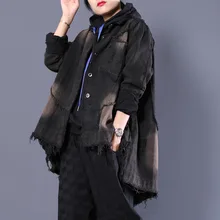 Осенне-зимняя женская джинсовая куртка Harajuku boyfriend черная джинсовая куртка Свободная Женская куртка с длинным рукавом Большие размеры AA4287