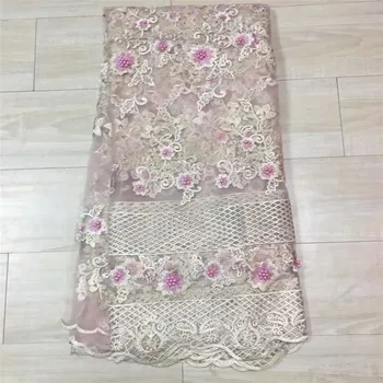 

New African Lace Fabric 2017 High Quality French Tulle Lace Fabric For Wedding Dress.Wholesale Nigerian Guipure Lace pink