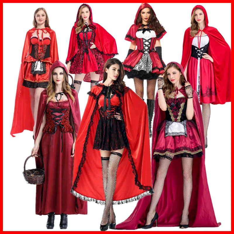 

Adult Women Fairy Tale Little Red Riding Hood Costume Female Halloween Party Cosplay Fancy Dress Cloak Cosplay Costume For Party